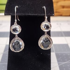 Ippolita Rock Candy 2-Stone Teardrop Snowman Earrings S-Hook Silver Crystal